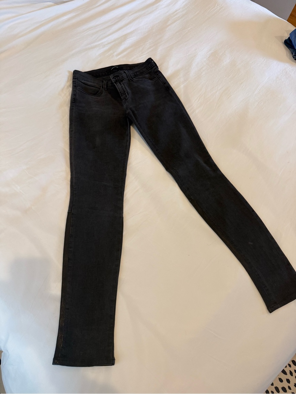 J Brand Women's Black Skinny Jeans with Genuine Leather Detailing- Size 28